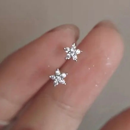 Cubic Zirconia Cluster Flower Stud Earrings | Silver